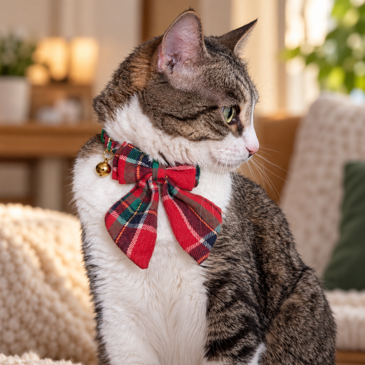 Christmas Plaid Cat Collar with Sailor Bow