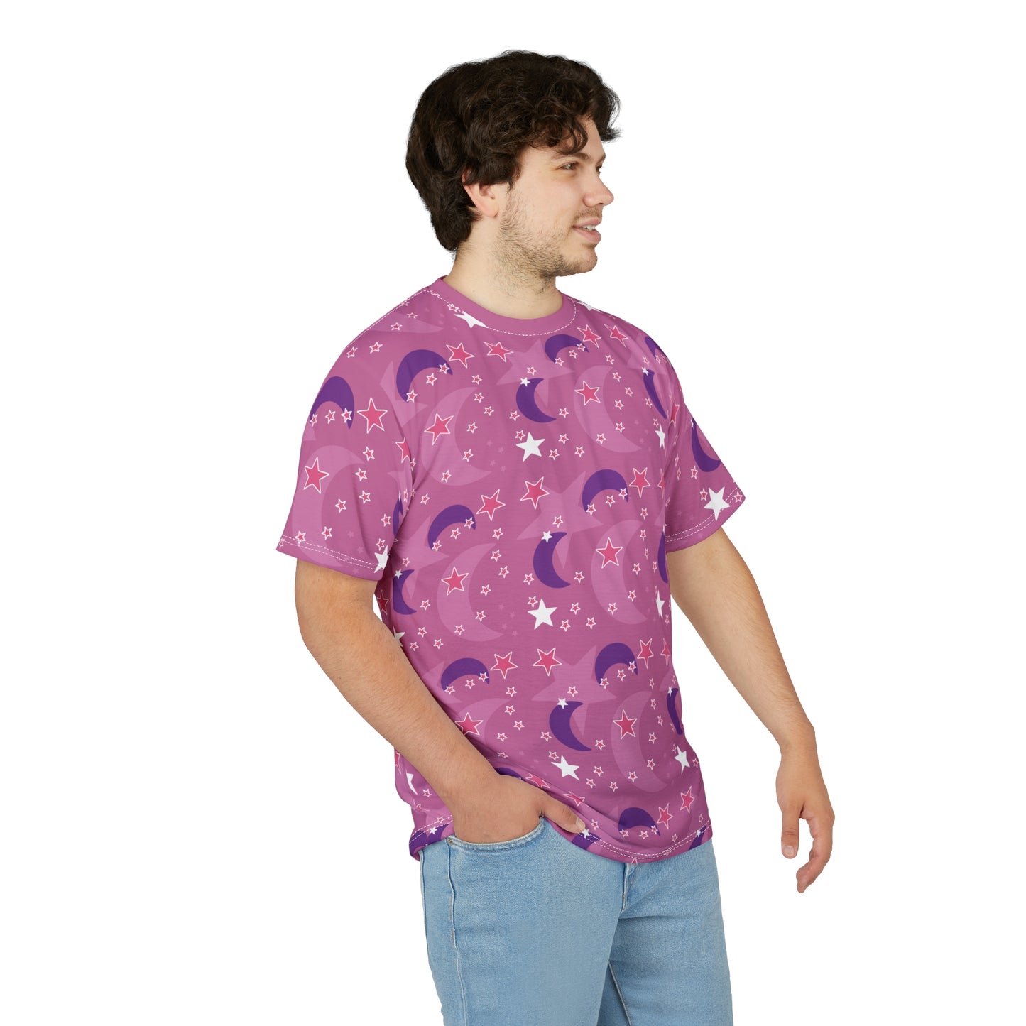 Celestial Pink Stars + Moons Oversized Tee – Anime-Inspired Style