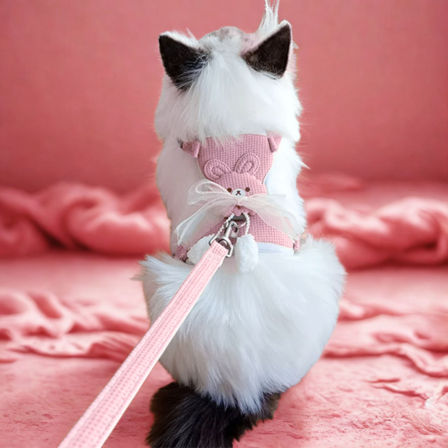 Pink Bunny Bow Cat Harness + Leash Set