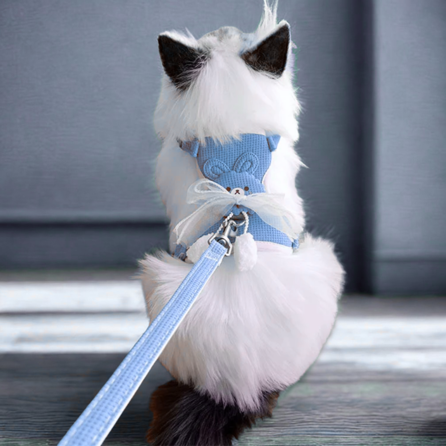 Blue Bunny Bow Cat Harness + Leash Set