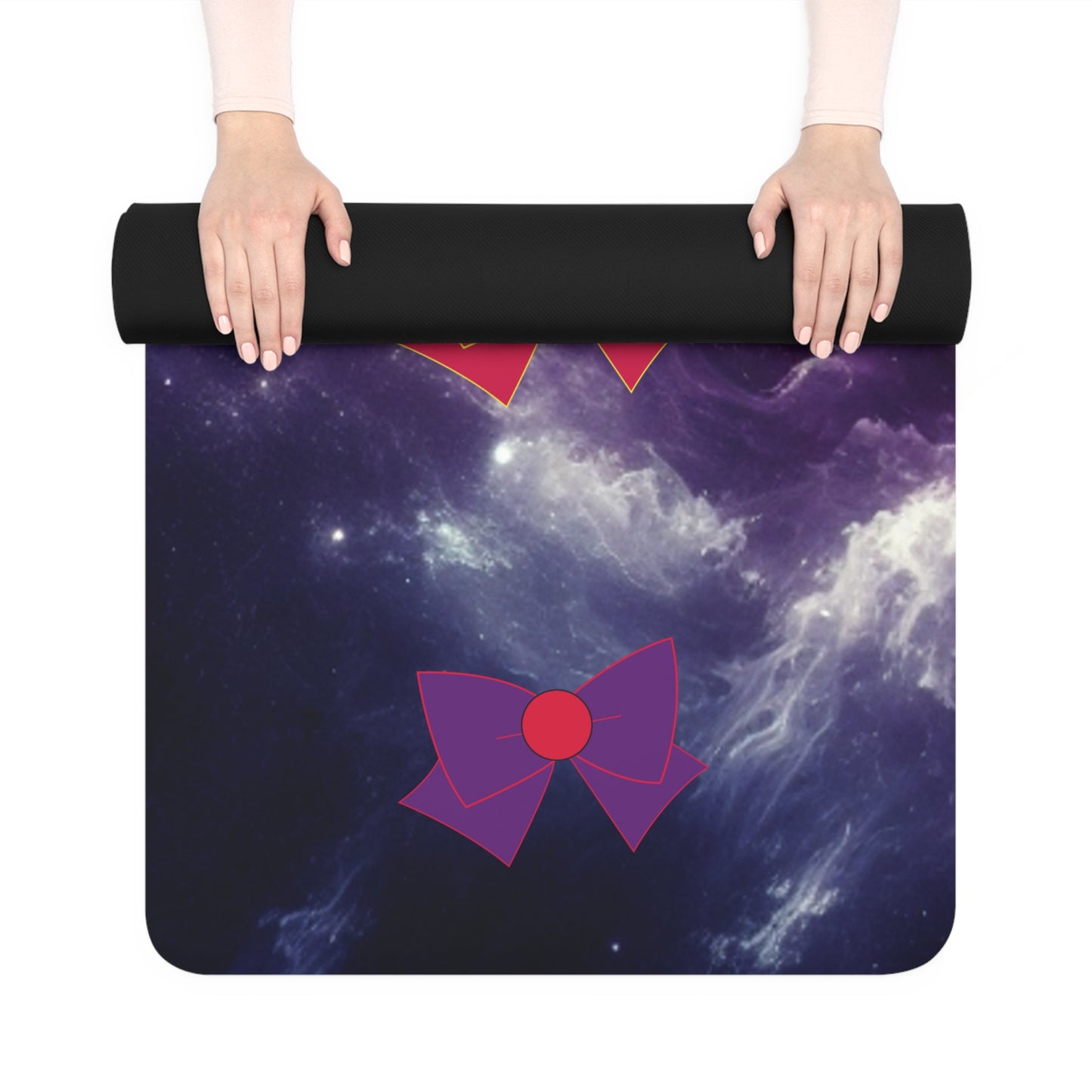 Colorful Bows and Cosmic Space Pattern Yoga Mat - Non-Slip Rubber Exercise Mat for Home & Studio