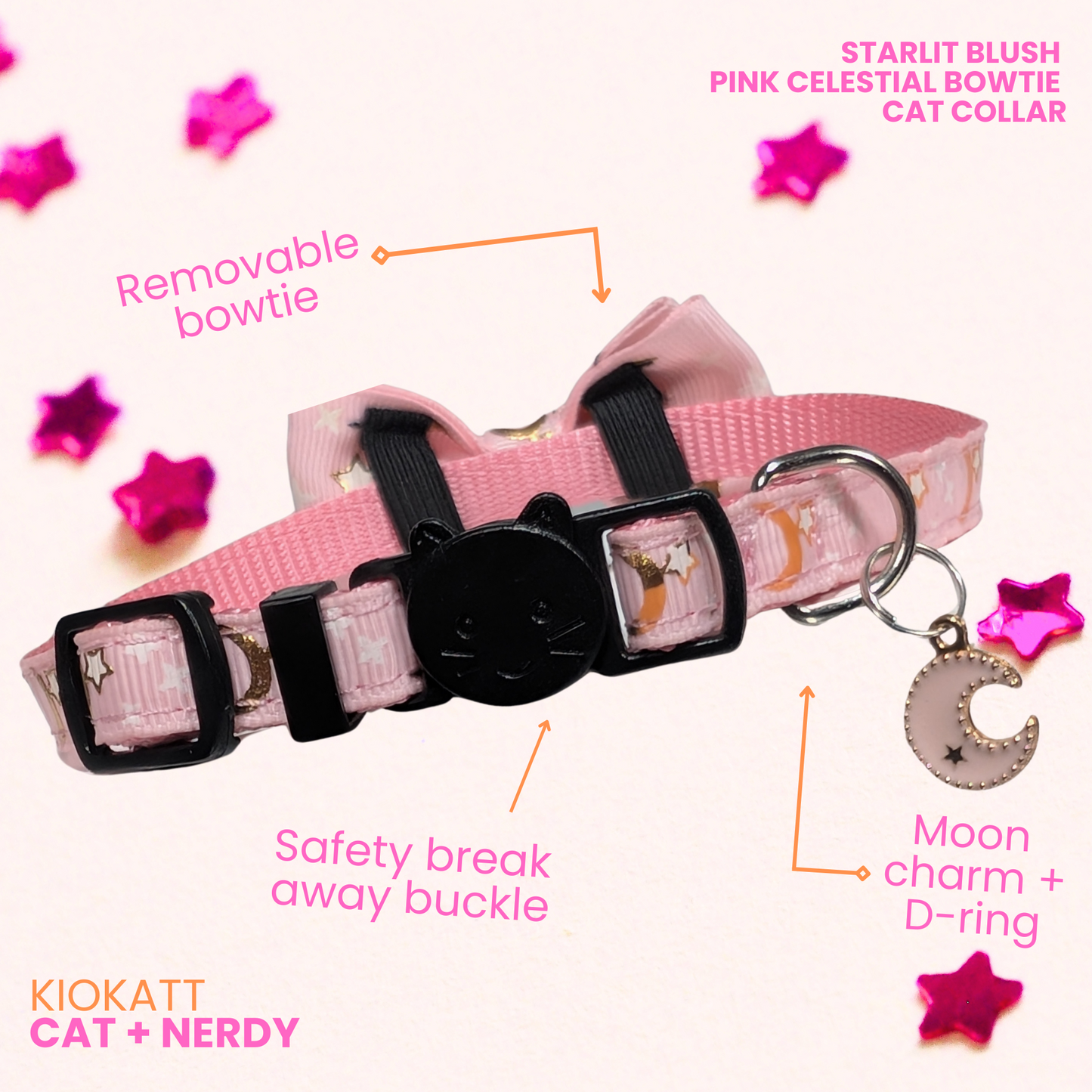Starlit Blush – Pink Celestial Bowtie Cat Collar