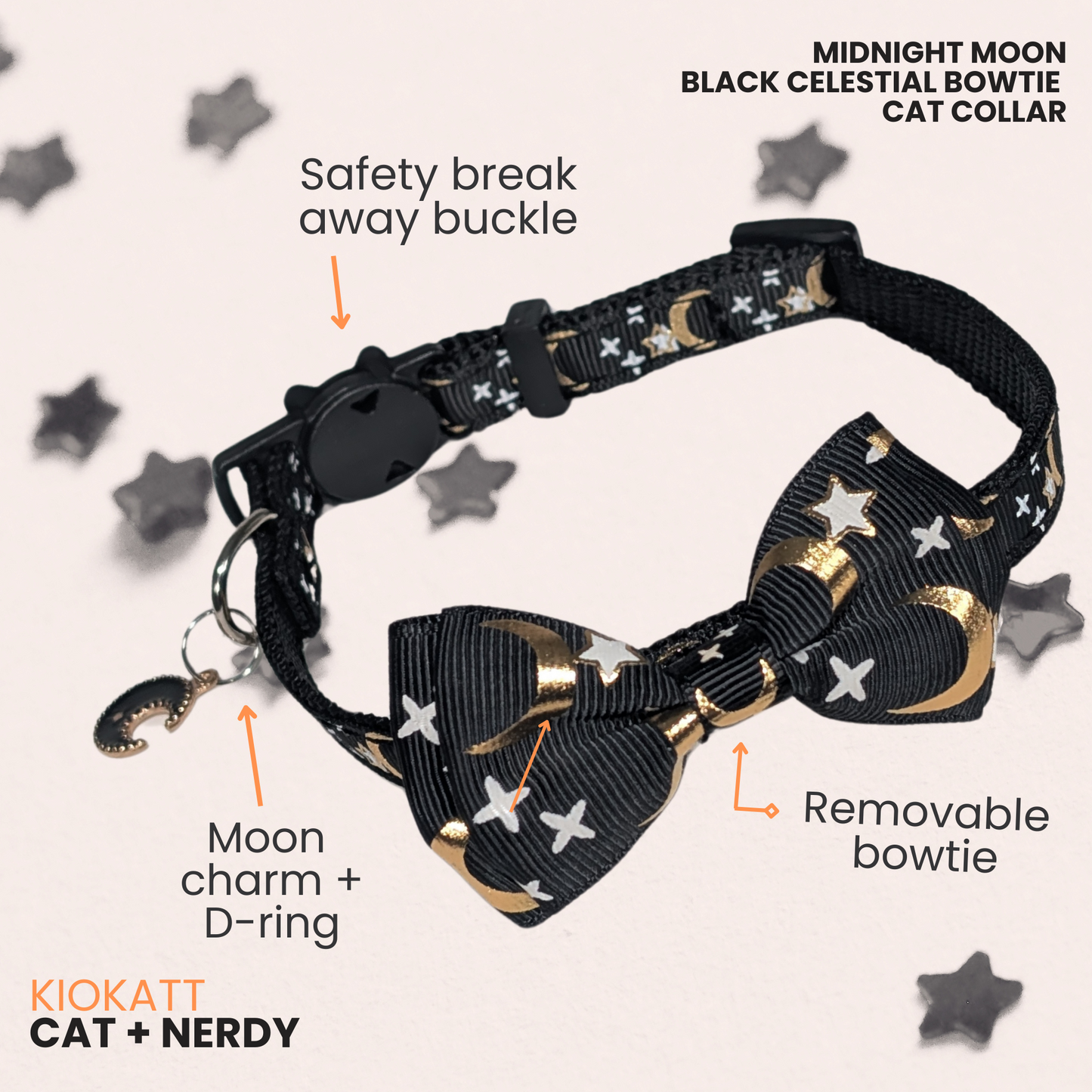 Midnight Moon – Black Celestial Bowtie Cat Collar