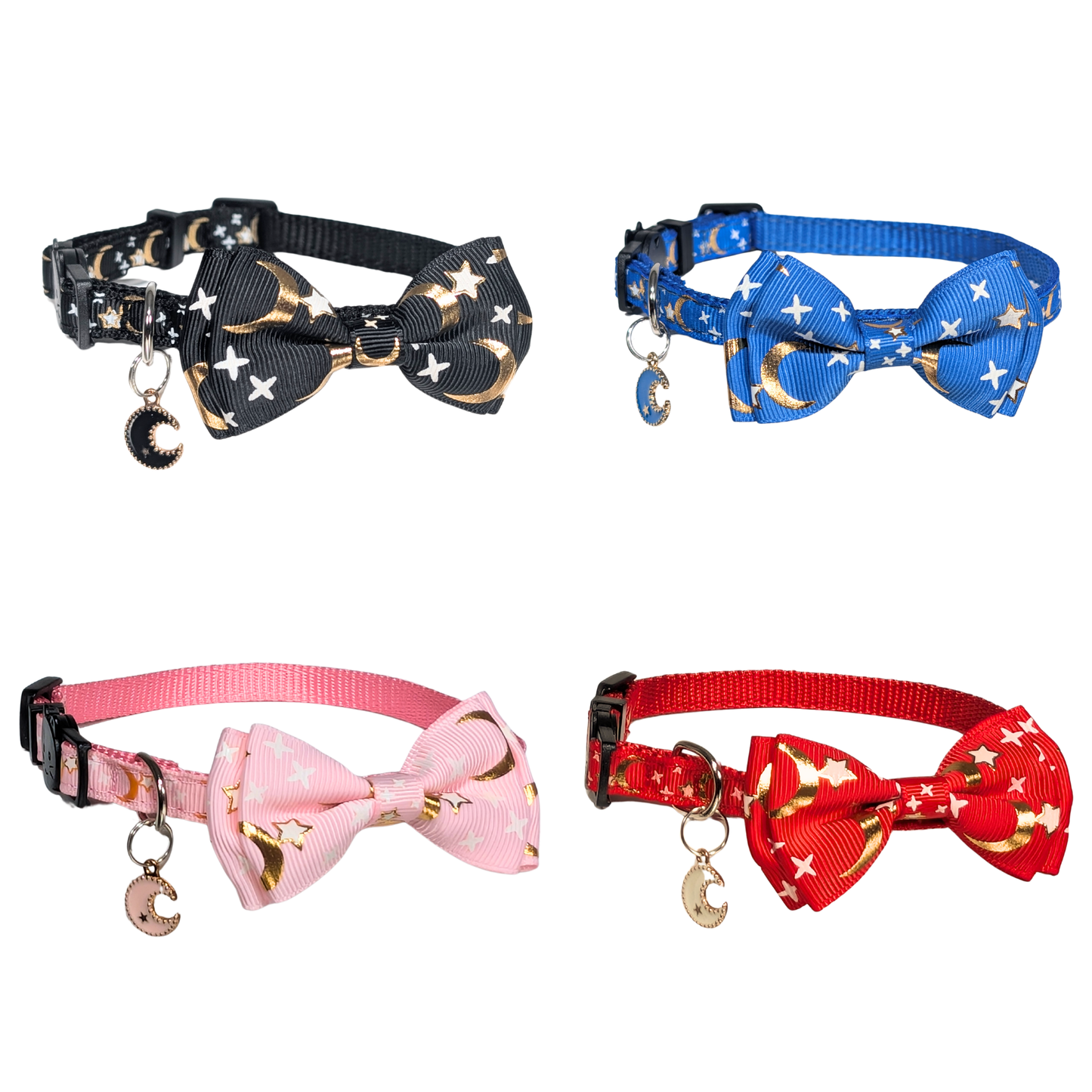 Midnight Moon – Black Celestial Nylon Bowtie Cat Collar