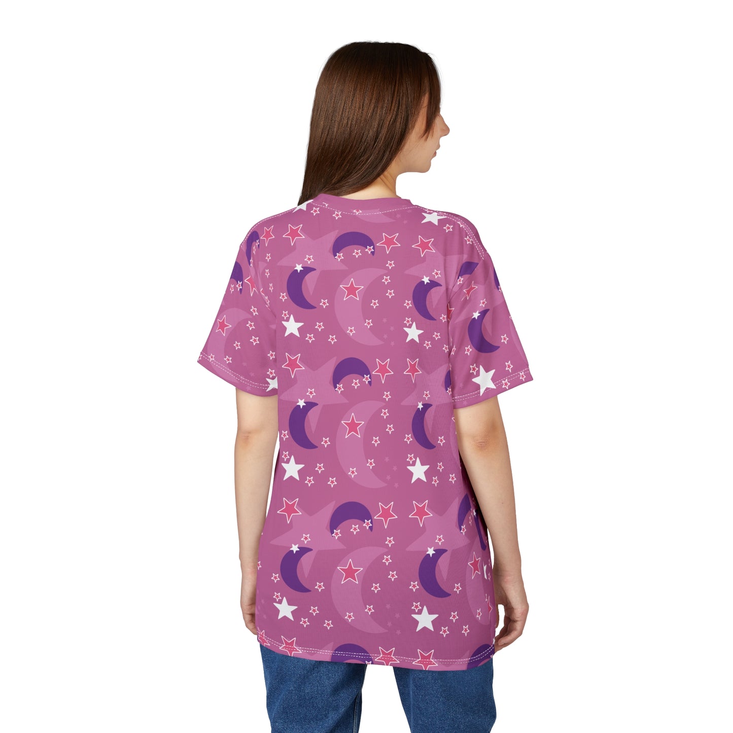 Celestial Pink Stars + Moons Oversized Tee – Anime-Inspired Style