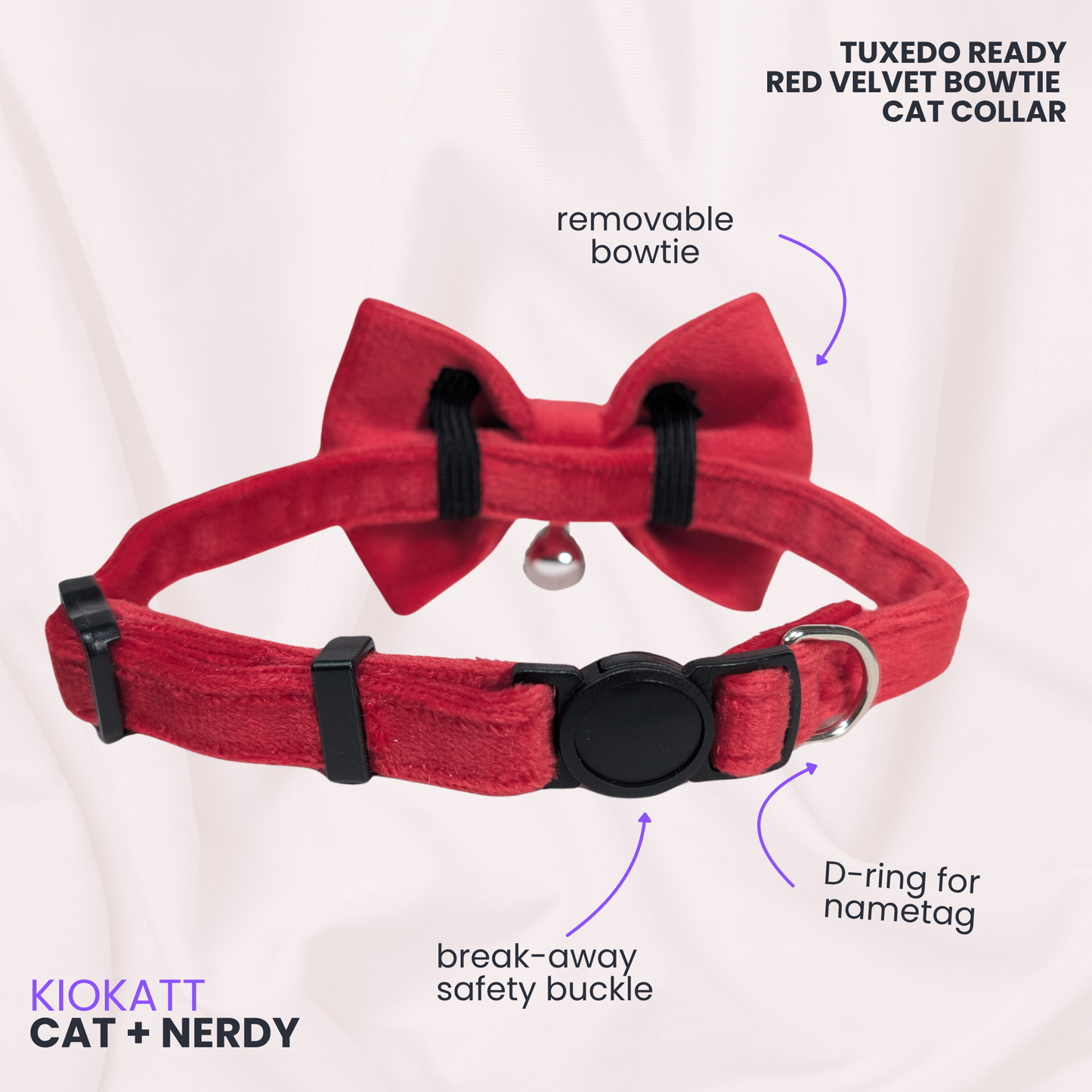❤️ Heartfire – Red Velvet Bowtie + Bell Cat Collar