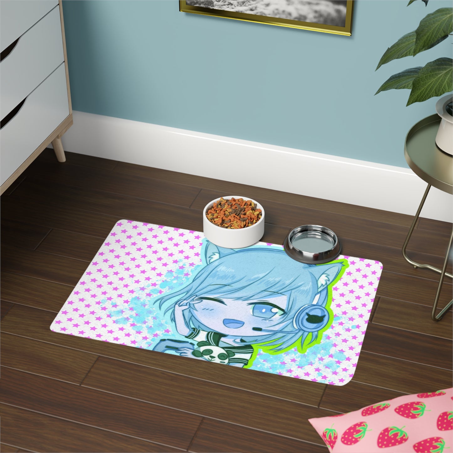 Purple Pet Food Mat - Kiokatt Anime Girl Kawaii Design