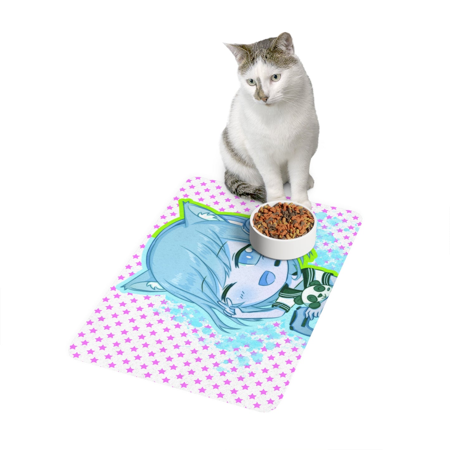 Purple Pet Food Mat - Kiokatt Anime Girl Kawaii Design