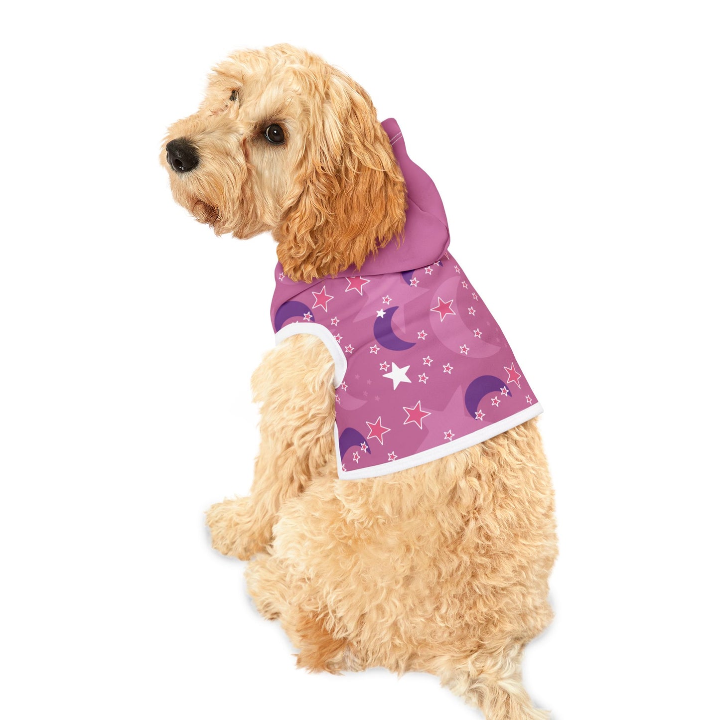 Celestial Pink Stars + Moons Cat or Dog Pet Hoodie – Anime-Inspired Cozy Style