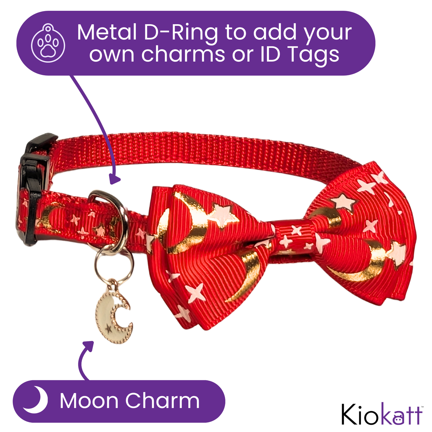 Lunar Ember – Red Celestial Nylon Bowtie Cat Collar