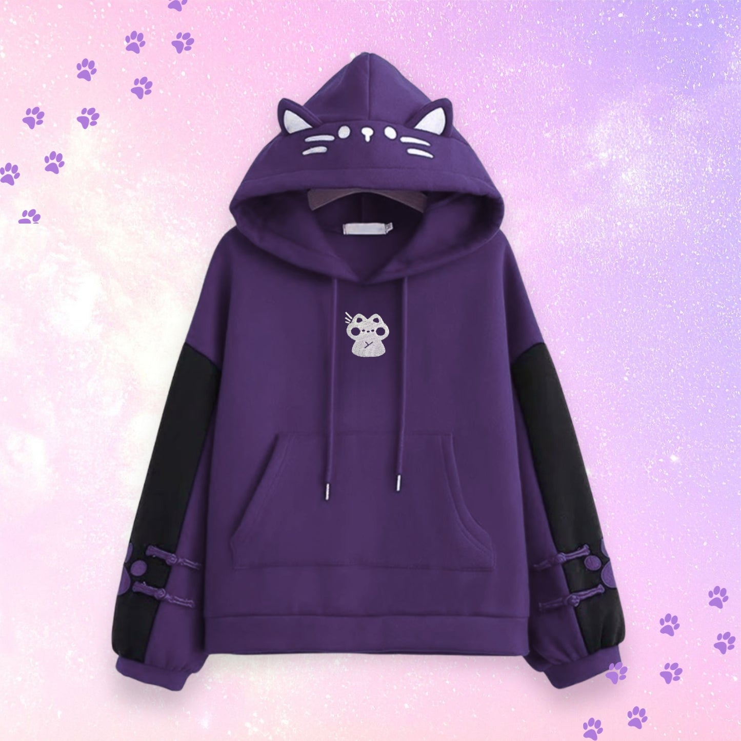 Purple Cat Ear Hoodie – Cat & Paw Embroidery