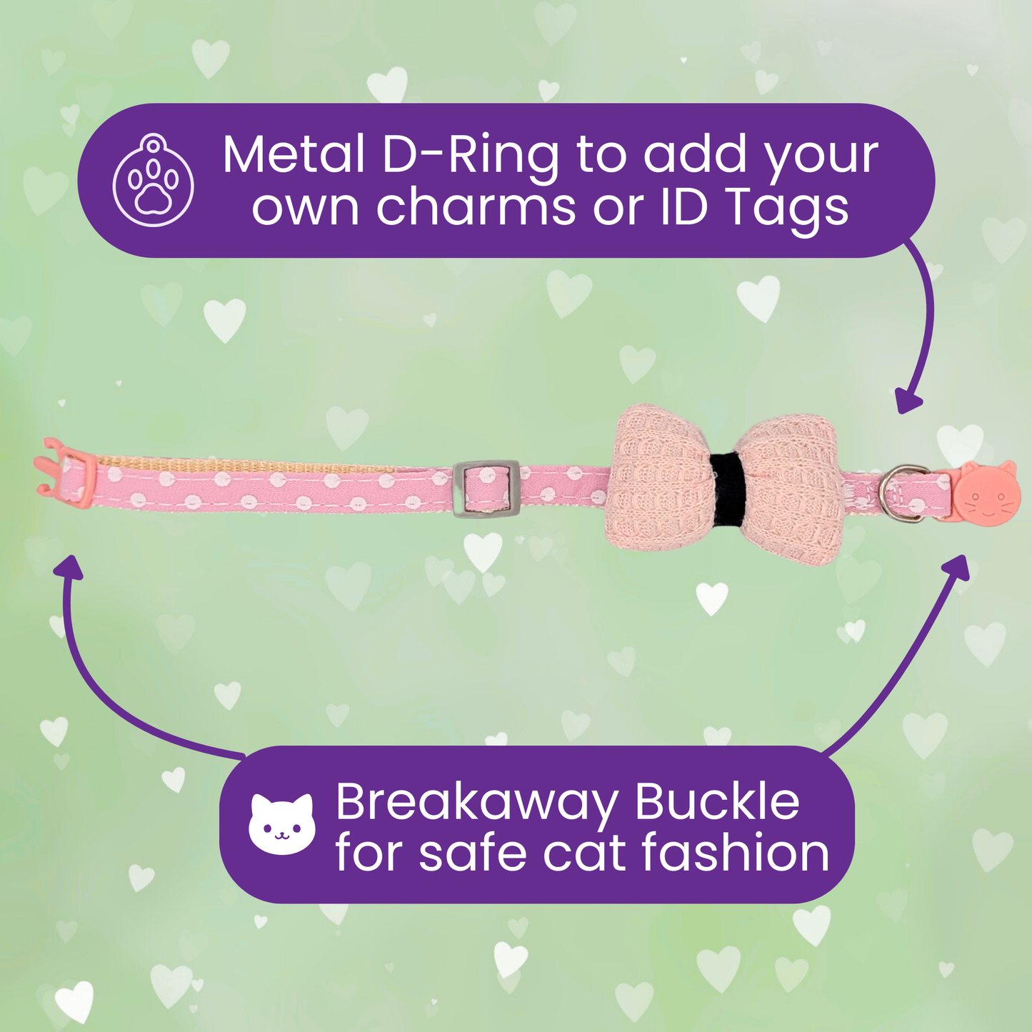 Pink Knit Bow + Polka Dot Cat Collar