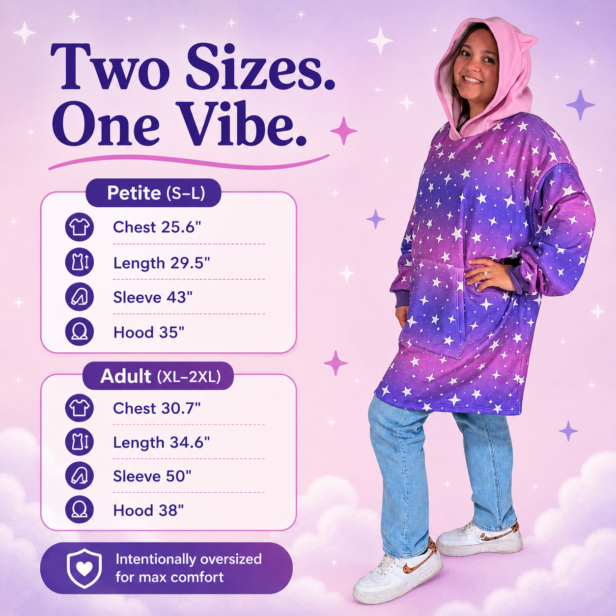 Extra Long Cat-Ear Hoodie – Purple + Pink Ombre with Stars