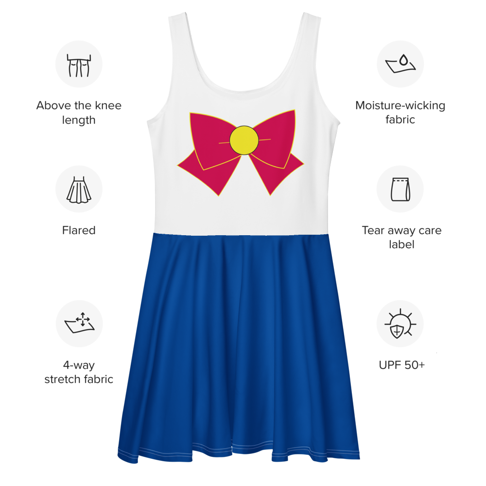 Moonlit Guardian Skater Dress – Casual Cosplay with Printed Bow