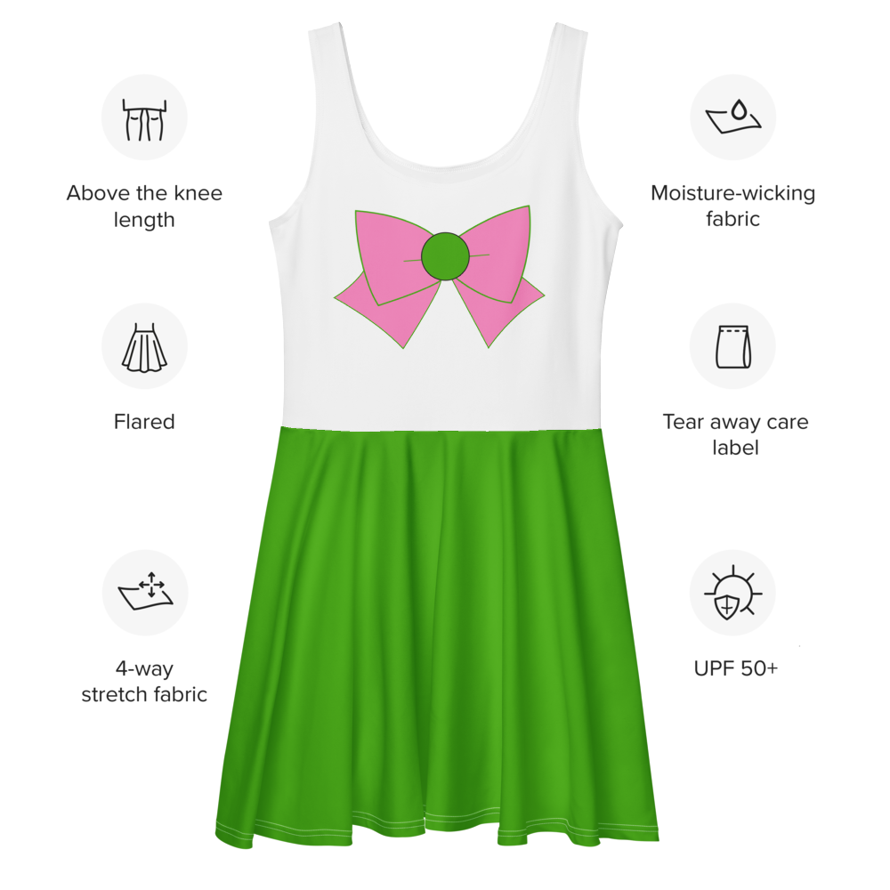Thunder & Nature Skater Dress – Green & Pink Casual Cosplay