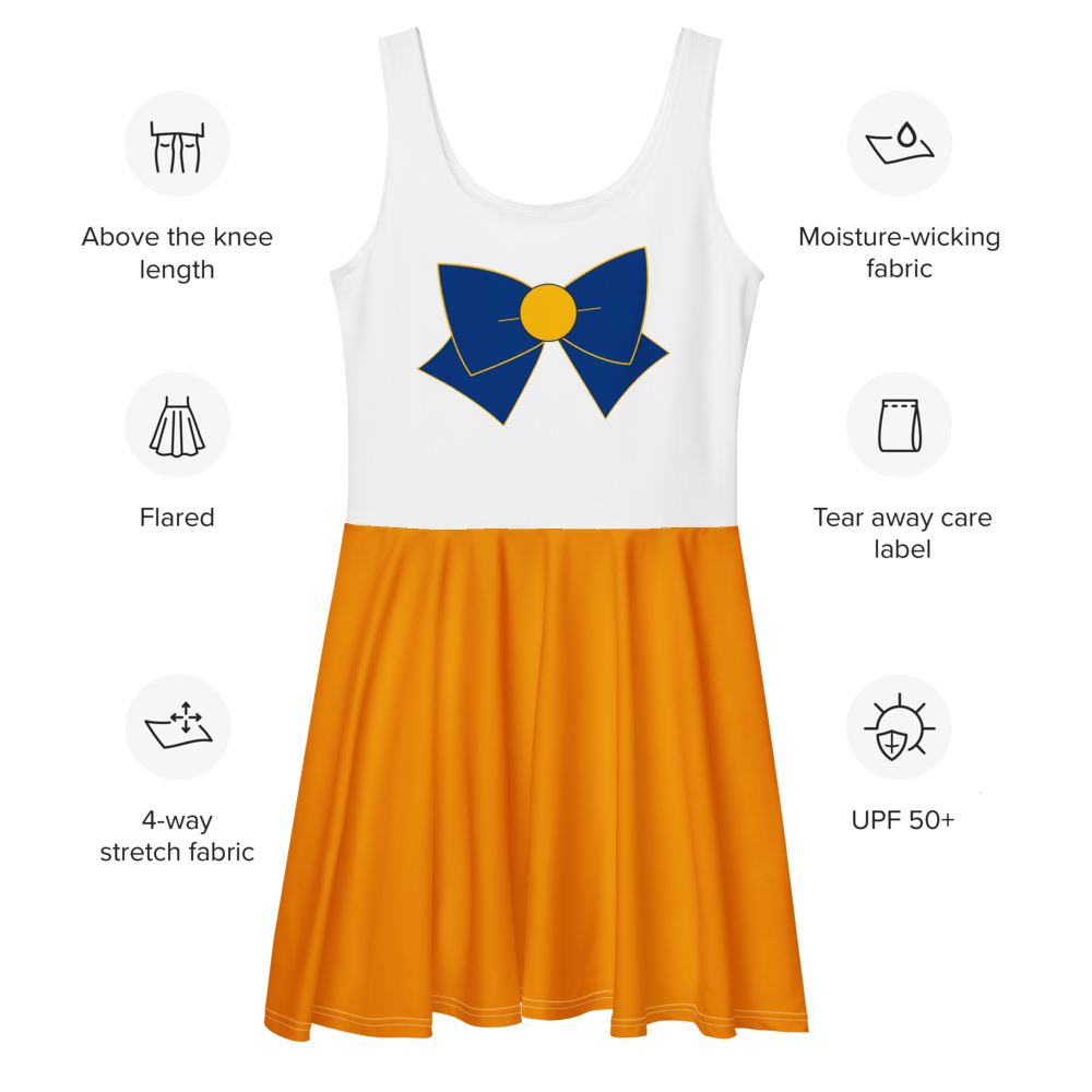 Love & Beauty Skater Dress – Orange & Blue Casual Cosplay