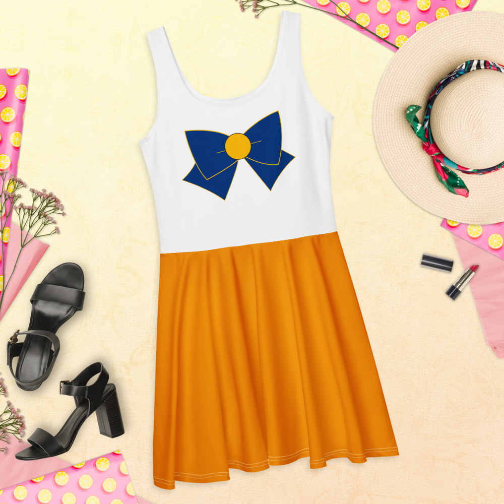Love & Beauty Skater Dress – Orange & Blue Casual Cosplay