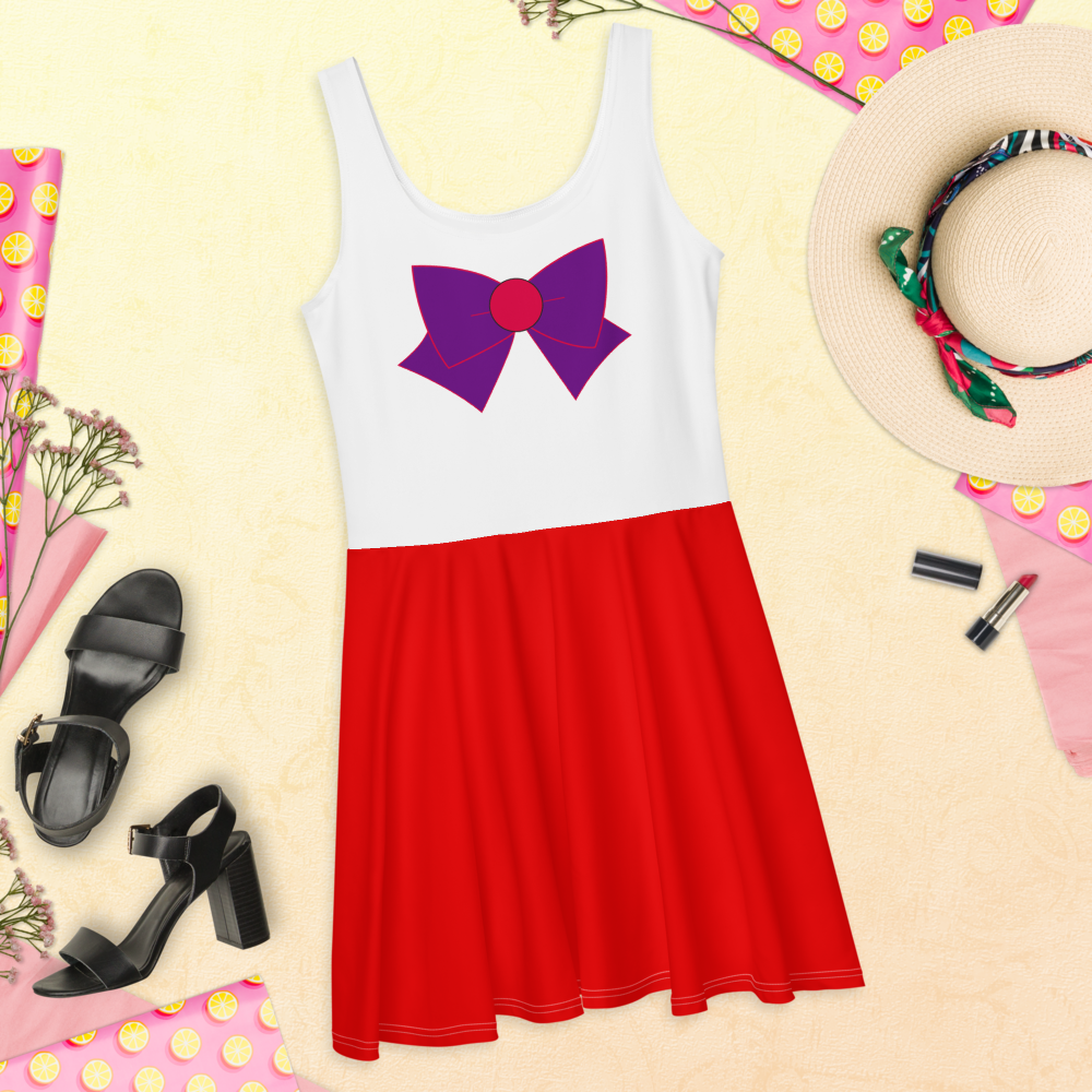 Warrior of Fire Skater Dress – Red & Purple Casual Cosplay