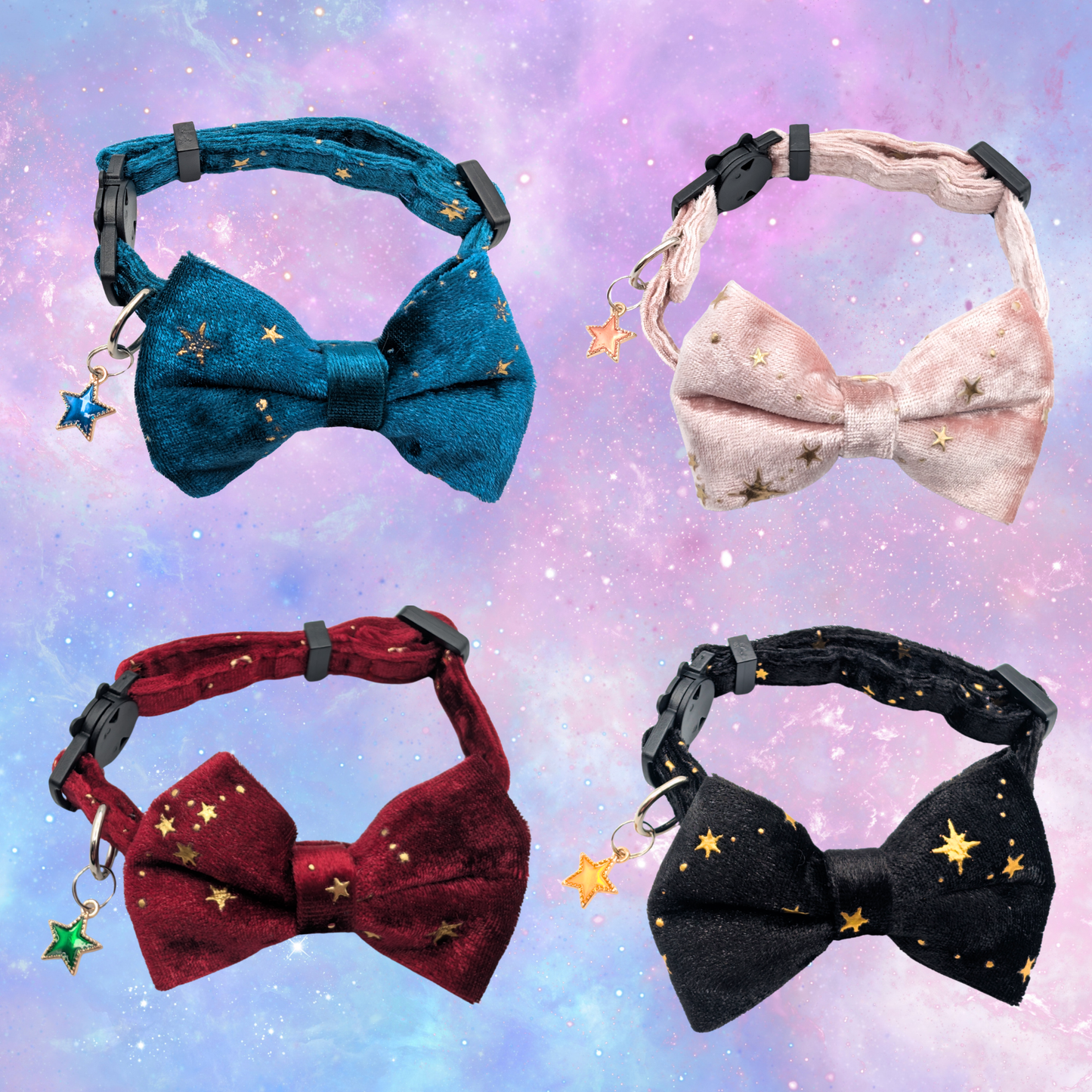 Midnight Moon – Black Celestial Velvet Bowtie Cat Collar