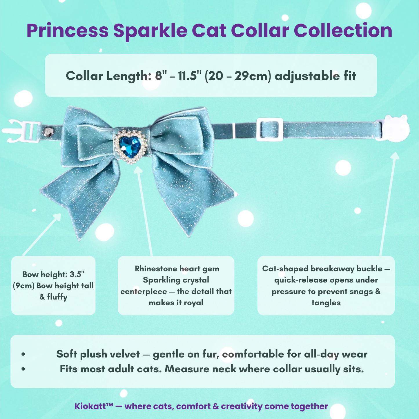 Dreamy Blue Princess Sparkle Bow Cat Collar