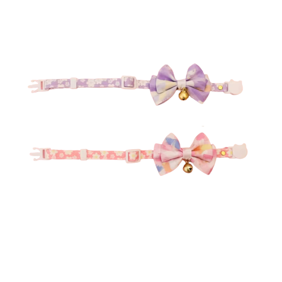 Watercolor Bow Cat Collar Set of 2 - Pink & Purple
