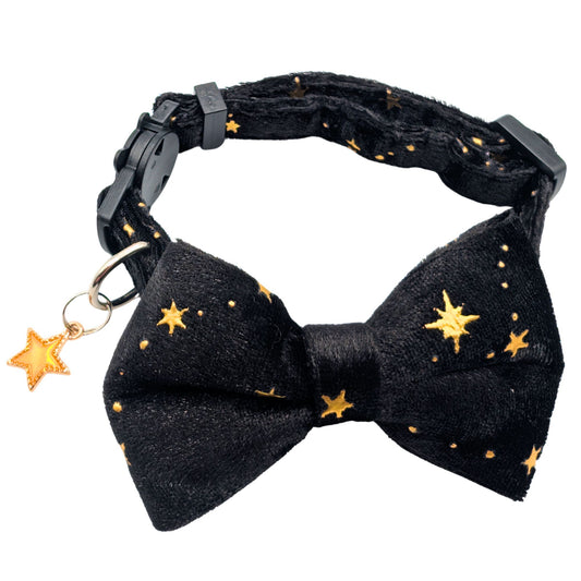 Midnight Moon – Black Celestial Velvet Bowtie Cat Collar