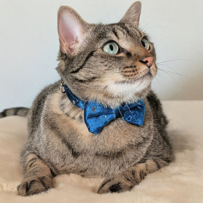 Cosmic Twilight – Teal Celestial Velvet Bowtie Cat Collar