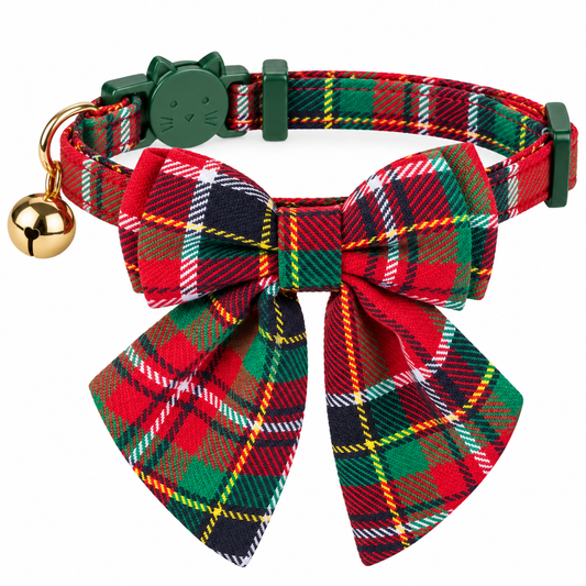 Christmas Plaid Cat Collar with Sailor Bow