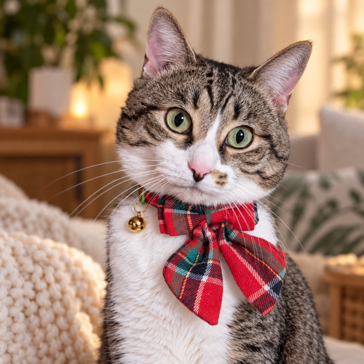 Christmas Plaid Cat Collar with Sailor Bow