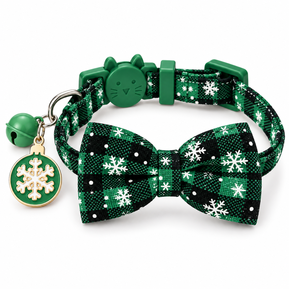 Snowflake Plaid Christmas Cat Collar Set with Removable Bows (2-Pack)