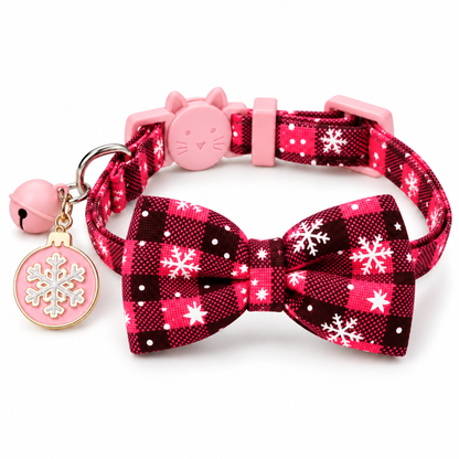 Snowflake Plaid Christmas Cat Collar Set with Removable Bows (2-Pack)