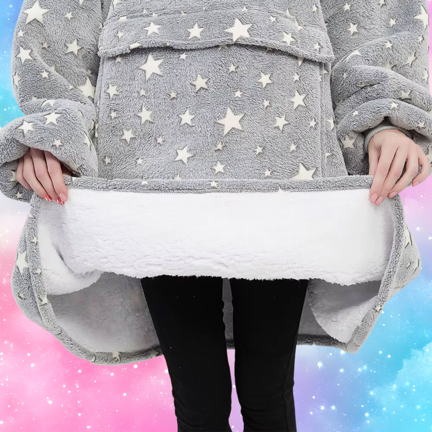 Glow-in-the-Dark Star Cat Ear Oversized Hoodie Blanket