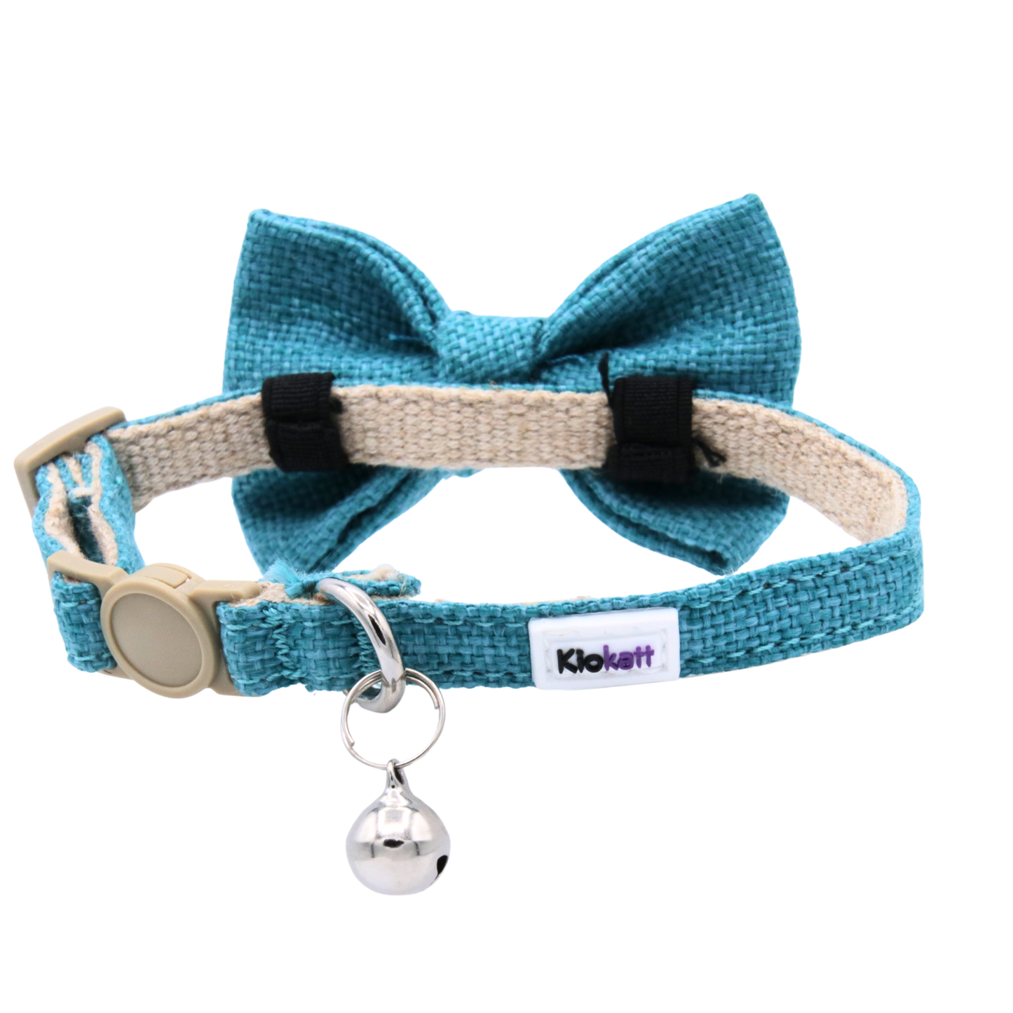 Teal Hemp Cotton Bowtie Cat Collar
