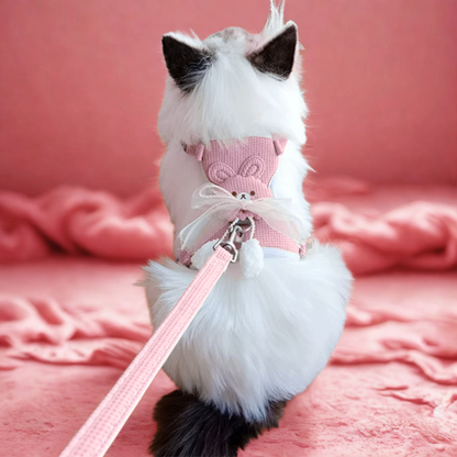Pink Bunny Bow Cat Harness + Leash Set