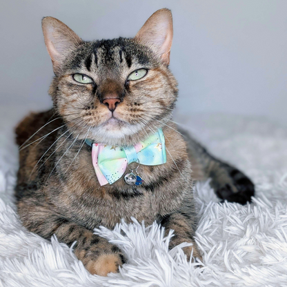 Dreamy Celestial Cat Collar with Bowtie & Bell – Planet Charm (Mint Green)