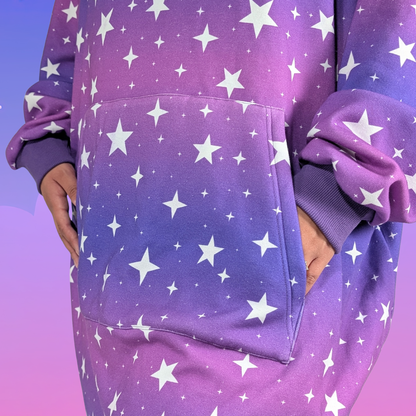 Oversized Cat-Ear Hoodie – Purple + Pink Ombre with Stars