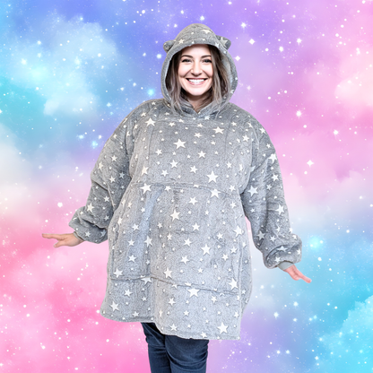 Glow-in-the-Dark Star Cat Ear Oversized Hoodie Blanket