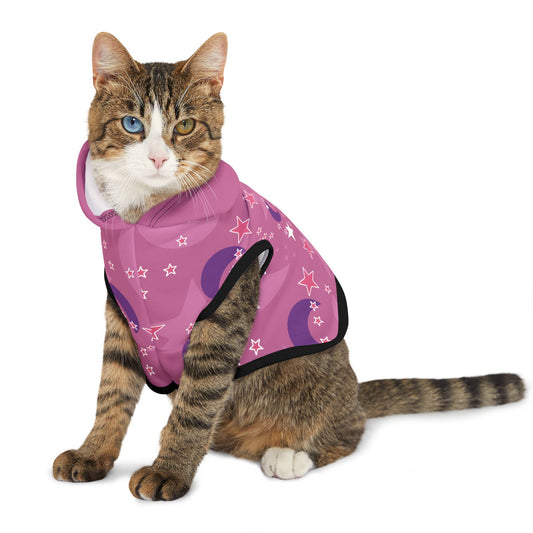 Celestial Pink Stars + Moons Cat or Dog Pet Hoodie – Anime-Inspired Cozy Style