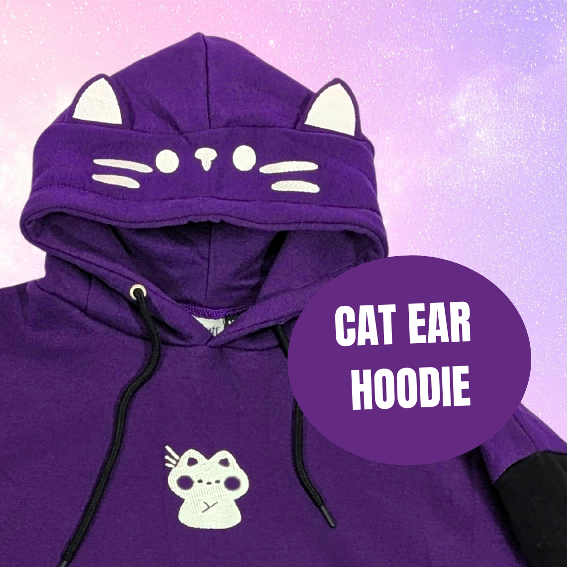 Purple Cat Ear Hoodie – Cat & Paw Embroidery