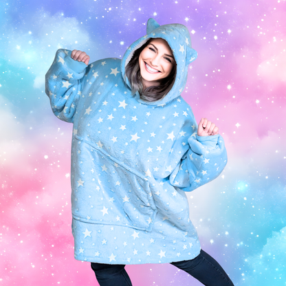 Glow-in-the-Dark Star Cat Ear Oversized Hoodie Blanket