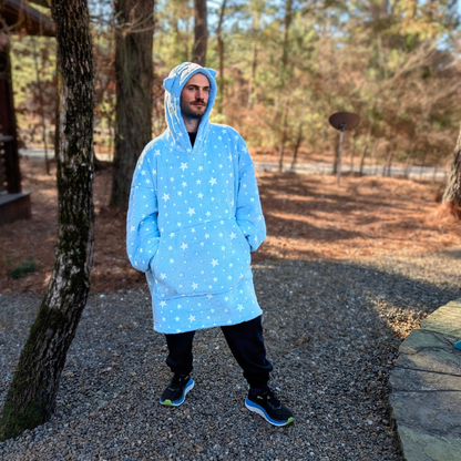 Blue Glow-in-the-Dark Star Cat Ear Oversized Hoodie Blanket
