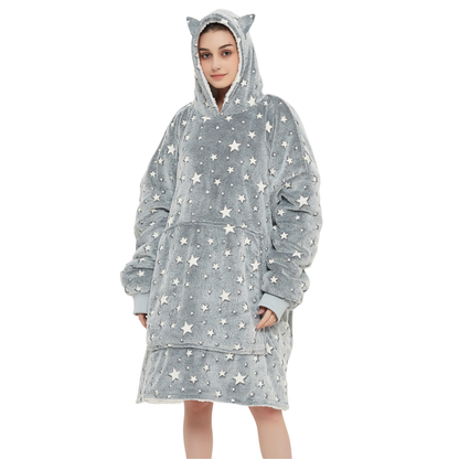 Glow-in-the-Dark Star Cat Ear Oversized Hoodie Blanket