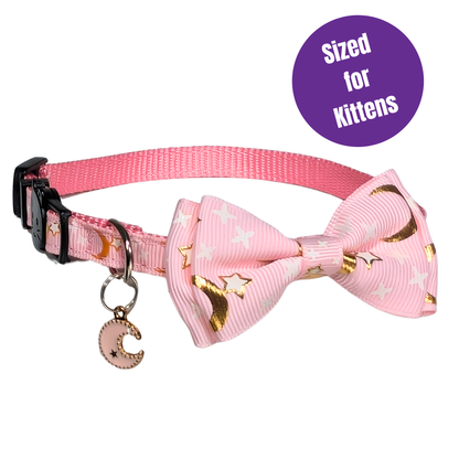 Starlit Blush – Pink Celestial Bowtie Kitten Collar (Small Size)