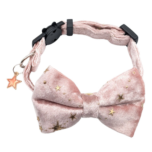 Starlit Blush – Pink Celestial Velvet Bowtie Cat Collar