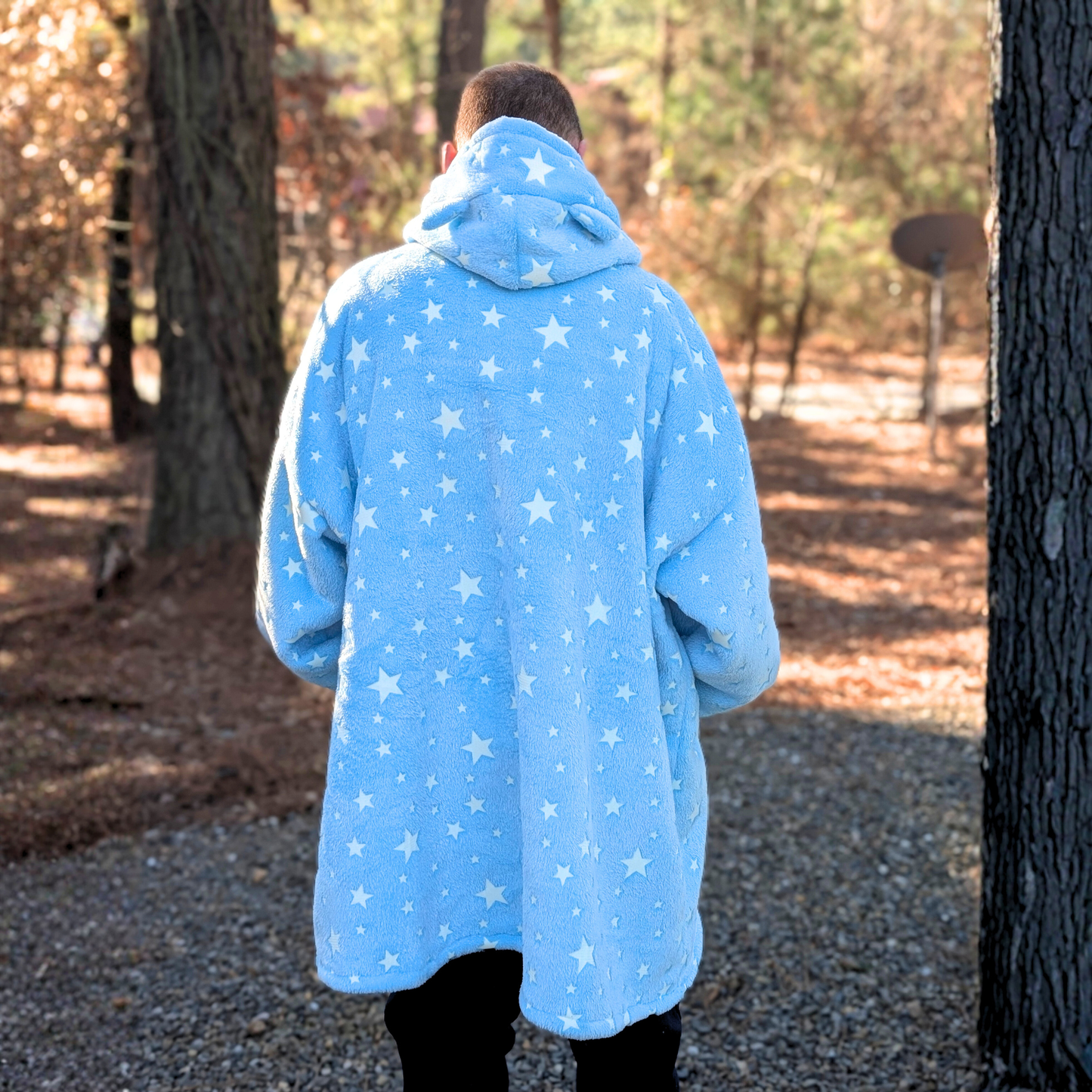 Blue Glow-in-the-Dark Star Cat Ear Oversized Hoodie Blanket
