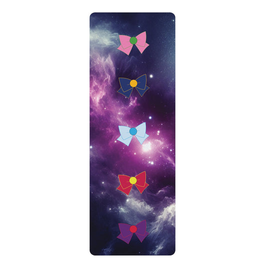 Colorful Bows and Cosmic Space Pattern Yoga Mat - Non-Slip Rubber Exercise Mat for Home & Studio