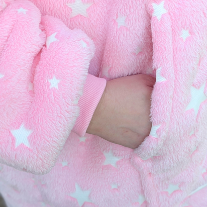 Pink Glow-in-the-Dark Star Cat Ear Oversized Hoodie Blanket