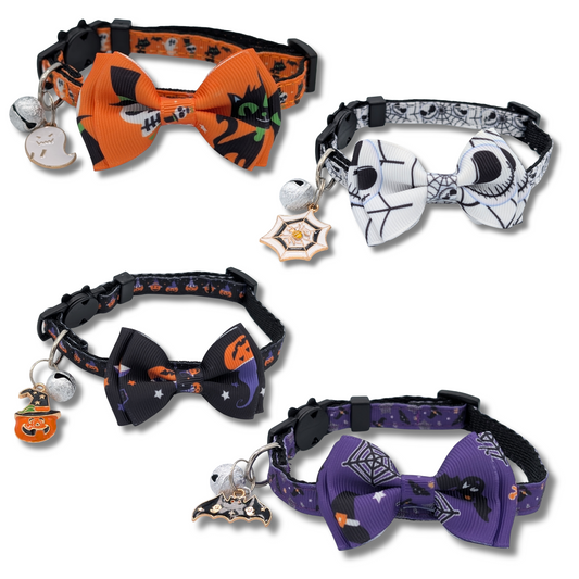 Halloween Cat Bowtie Collars – Adjustable Breakaway with Charm (4 Styles)