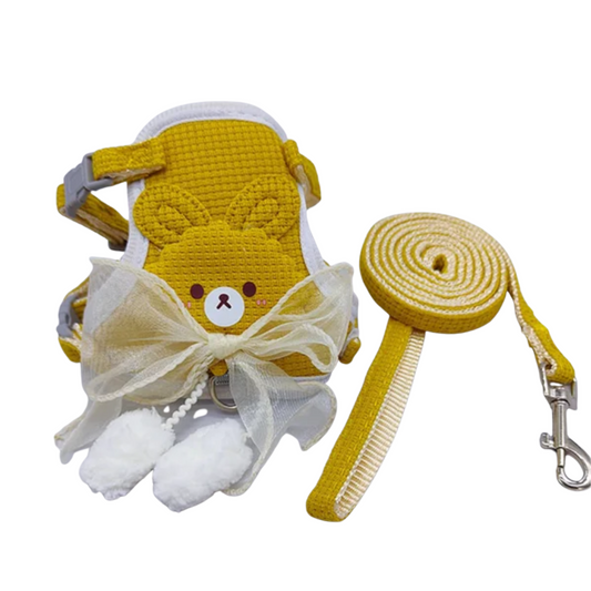 Yellow Bunny Bow Cat Harness + Leash Set
