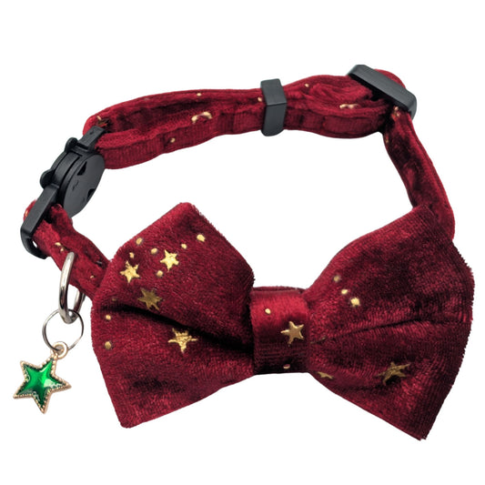 Lunar Ember – Red Celestial Velvet Bowtie Cat Collar